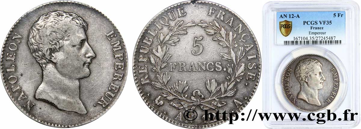 5 francs Napoléon Empereur, type intermédiaire 1804 Paris F.302/1 MB35 PCGS