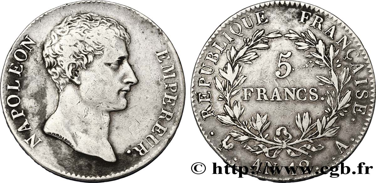 5 francs Napoléon Empereur, type intermédiaire 1804 Paris F.302/1 VF35 