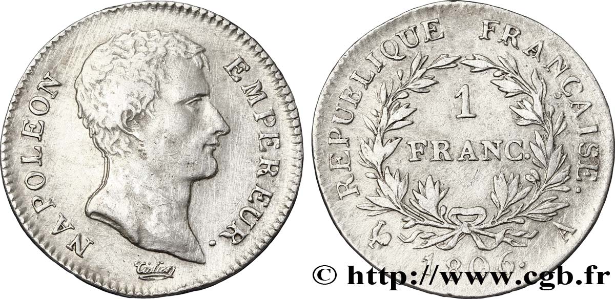 1 franc Napoléon Empereur, Calendrier grégorien 1806 Paris F.202/1 TTB45 