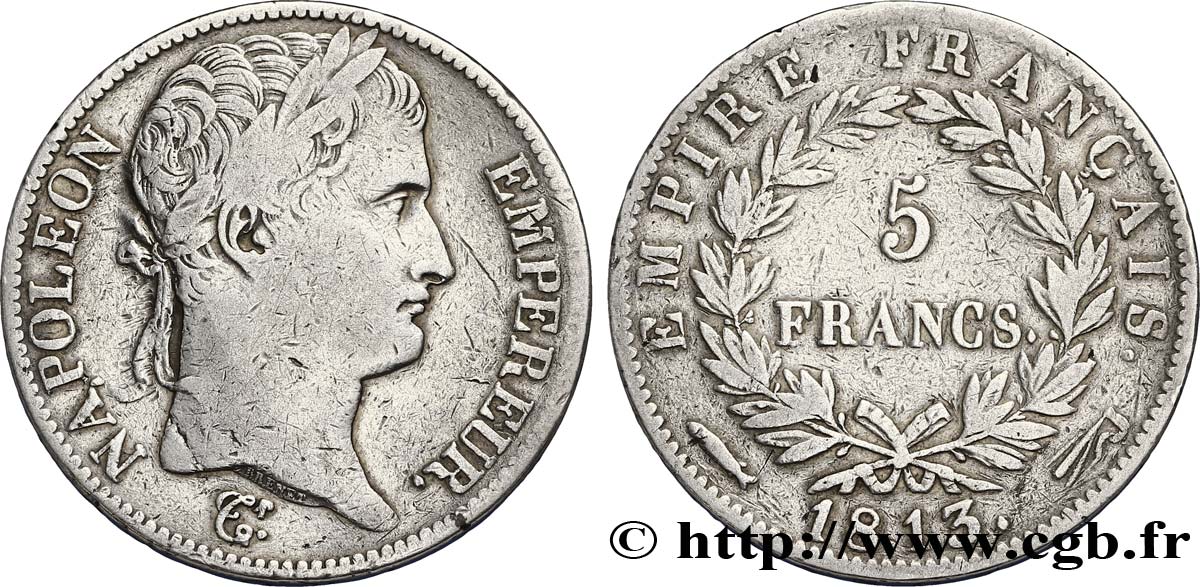 5 francs Napoléon Empereur, Empire français 1813 Utrecht F.307/74 MB25 