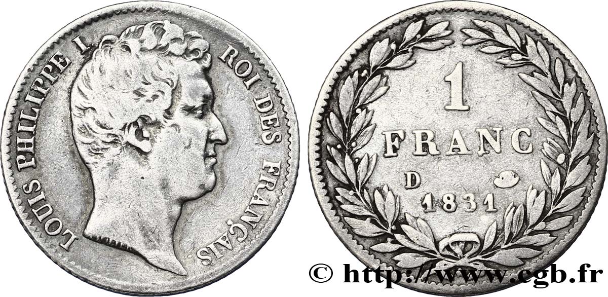 1 franc Louis-Philippe, tête nue 1831 Lyon F.209/4 TB30 