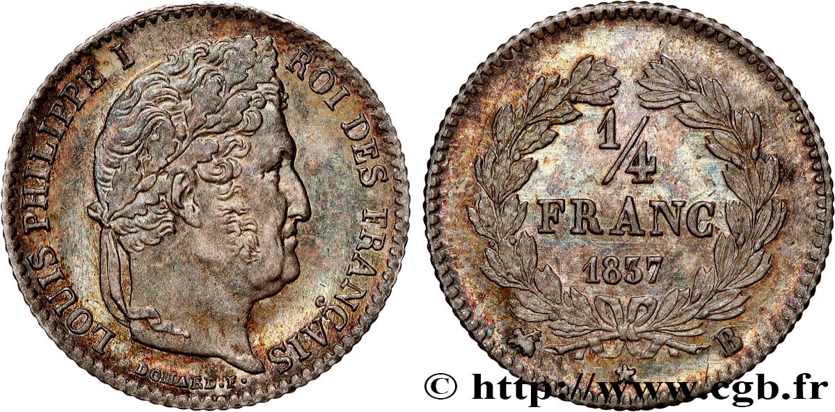 1/4 franc Louis-Philippe 1837 Rouen F.166/64 VZ62 