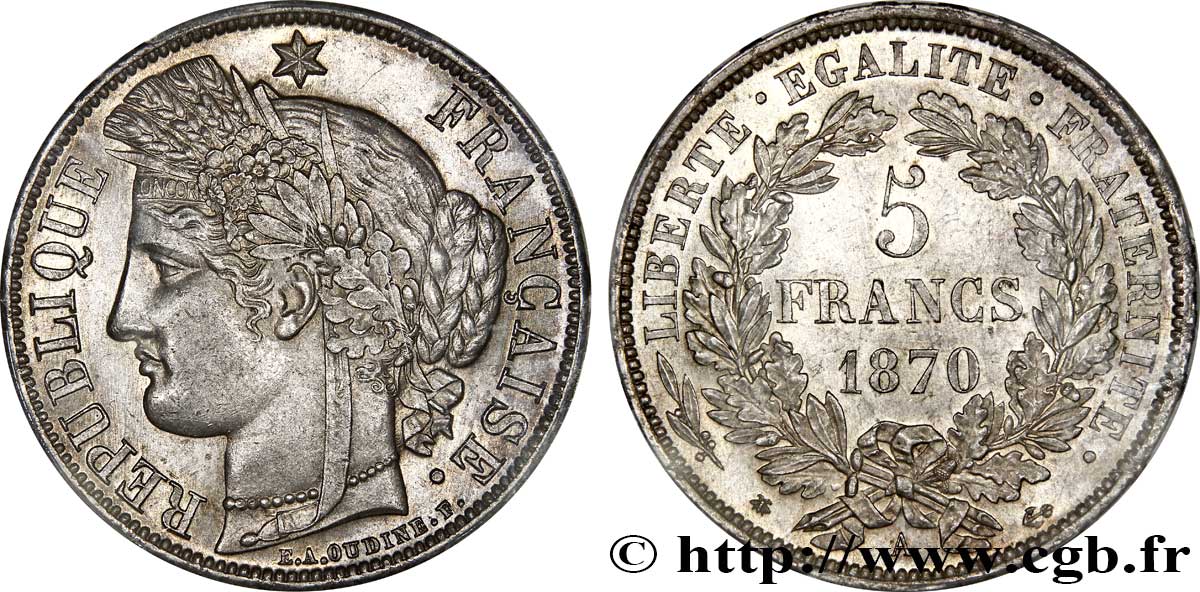 5 francs Cérès, avec légende 1870 Paris F.333/1 SUP62 