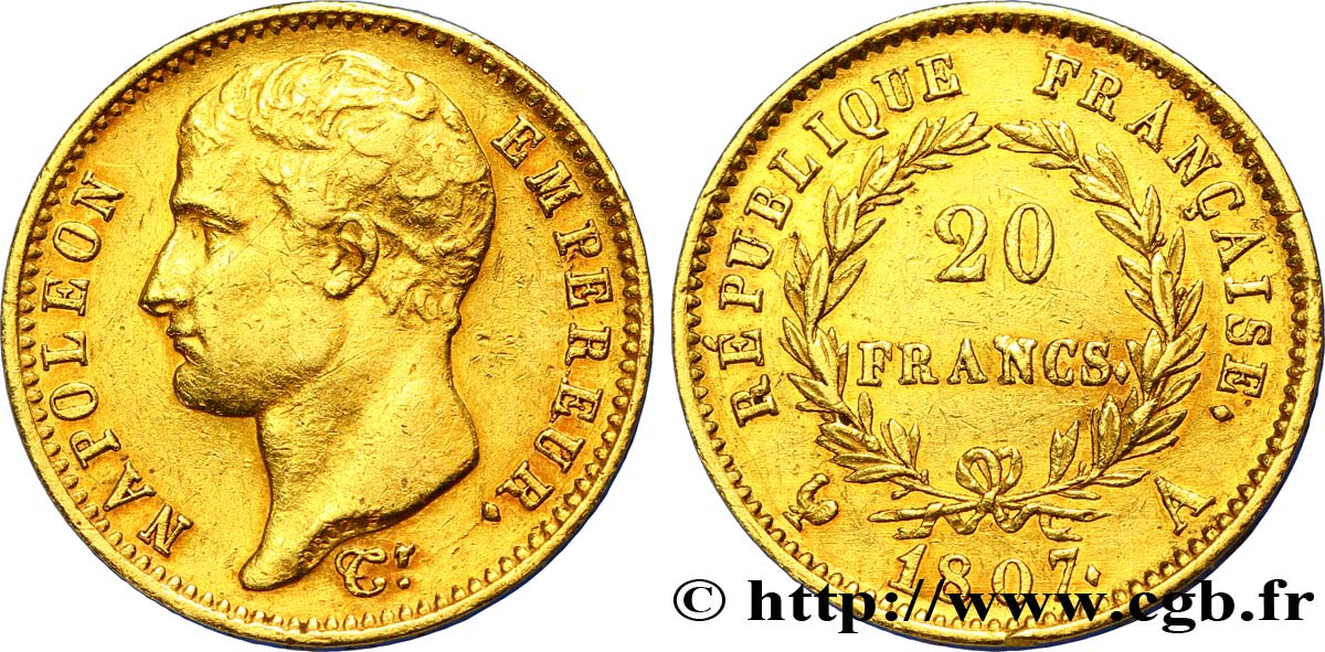 20 francs or Napoléon tête nue, type transitoire 1807 Paris F.514/1 BB48 