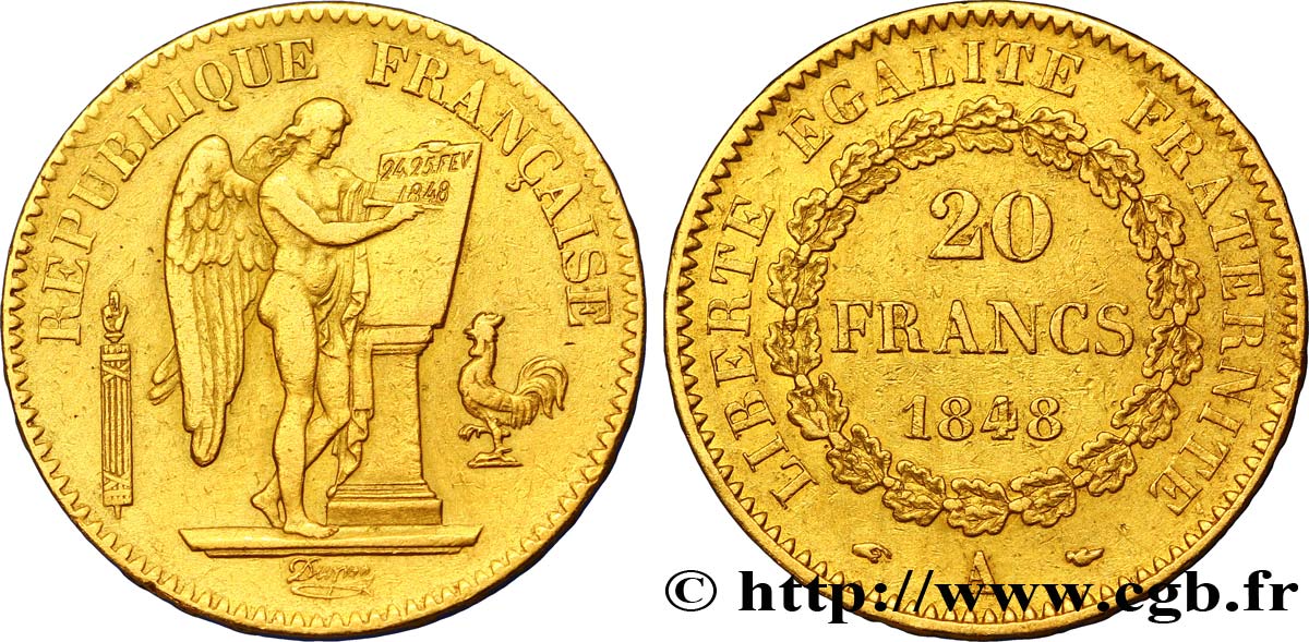 20 francs or Génie, IIe République 1848 Paris F.528/1 XF48 