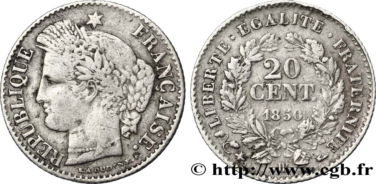 20 centimes Cérès, IIe République 1850 Strasbourg F.146/4 S25 