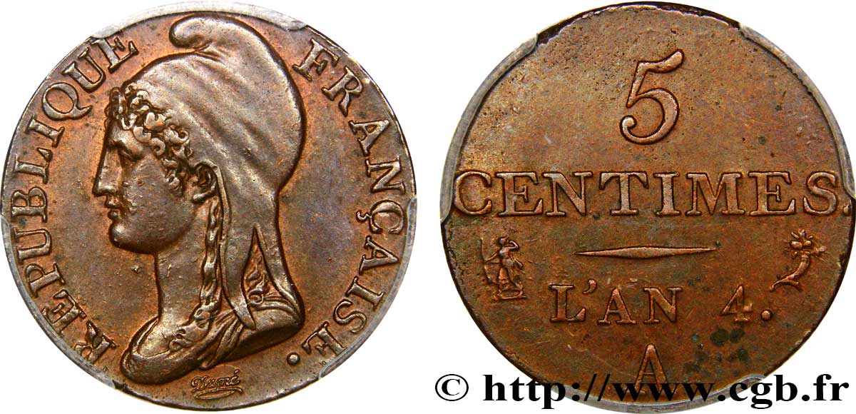 5 centimes Dupré, petit module 1796 Paris F.113/1 MS62 