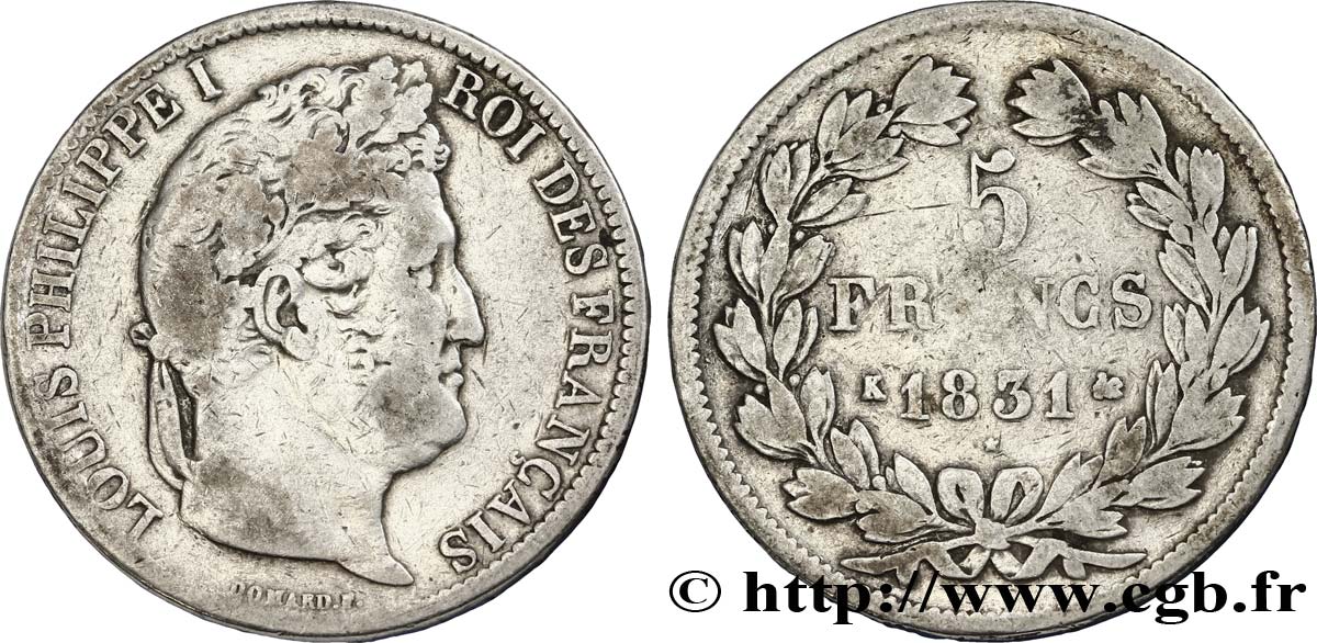 5 francs Ier type Domard, tranche en relief 1831 Bordeaux F.320/7 S15 