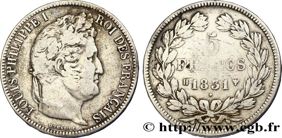 5 francs Ier type Domard, tranche en relief 1831 La Rochelle F.320/5 S18 