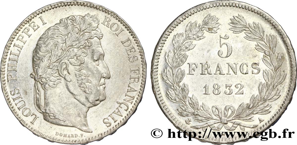 5 francs IIe type Domard 1832 Paris F.324/1 AU55 