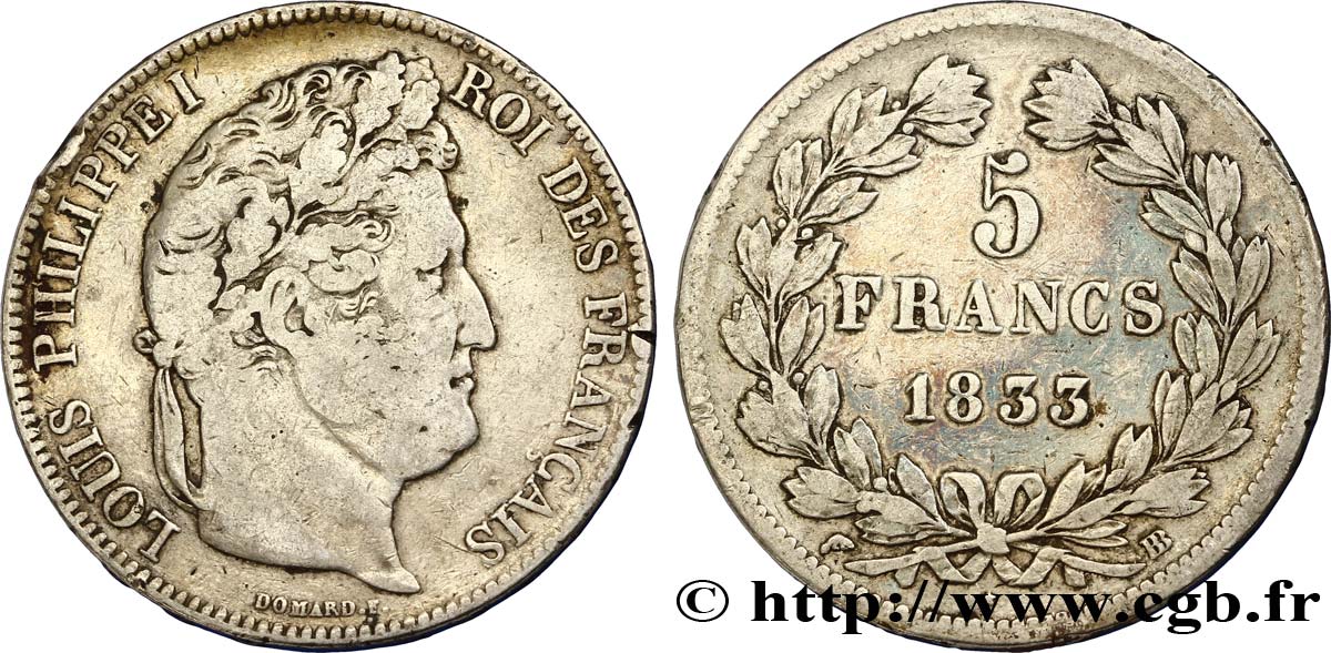 5 francs IIe type Domard 1833 Strasbourg F.324/16 S20 