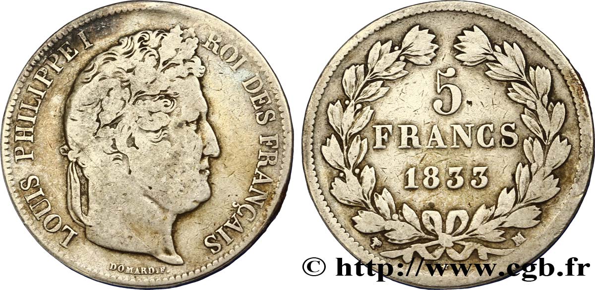 5 francs IIe type Domard 1833 Marseille F.324/24 F15 