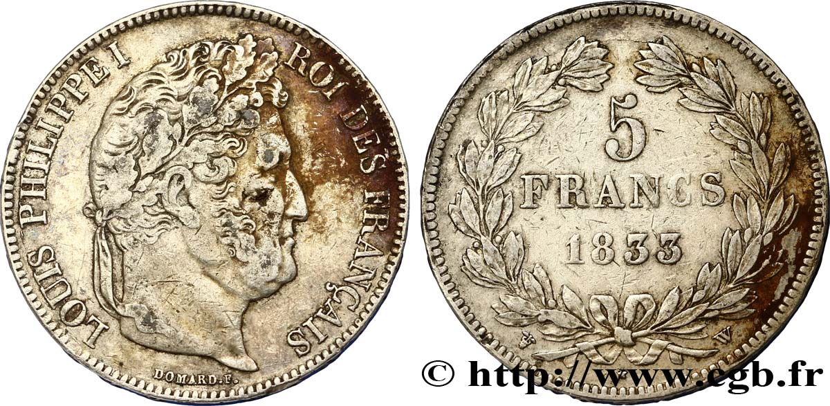 5 francs IIe type Domard 1833 Lille F.324/28 TTB45 