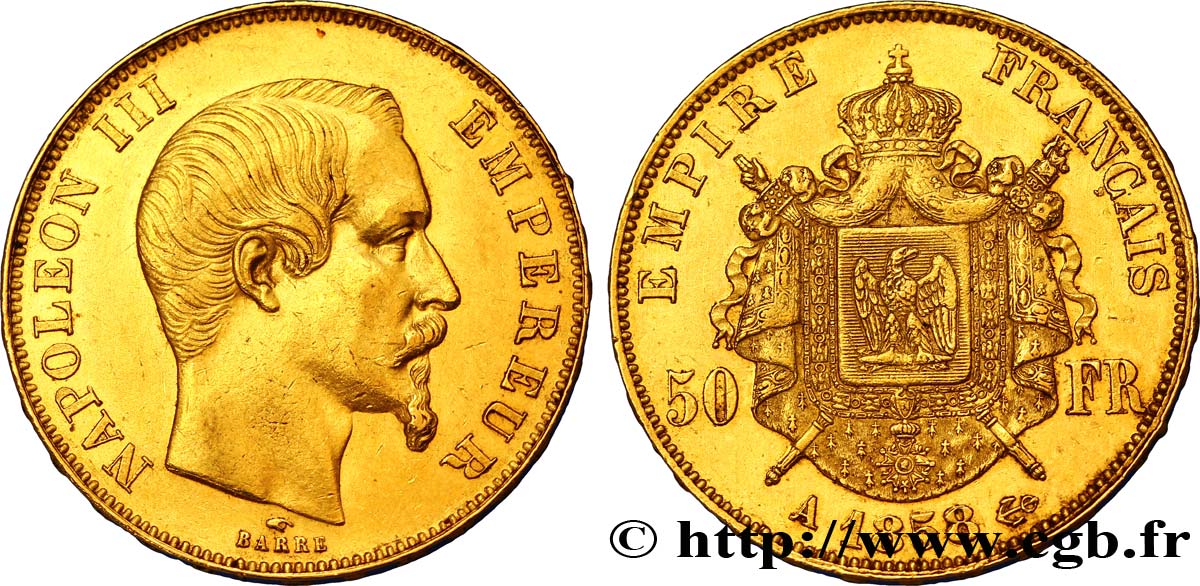 50 francs or Napoléon III, tête nue 1858 Paris F.547/5 TTB48 