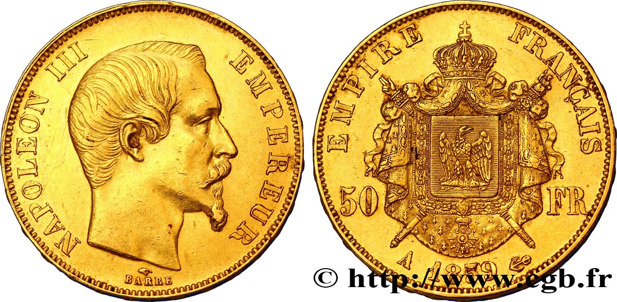 50 francs or Napoléon III, tête nue 1859 Paris F.547/7 XF48 
