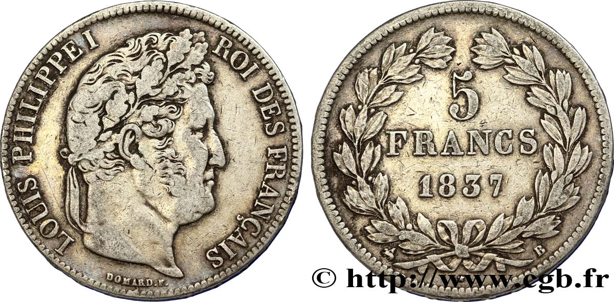 5 francs IIe type Domard 1837 Rouen F.324/62 TB25 