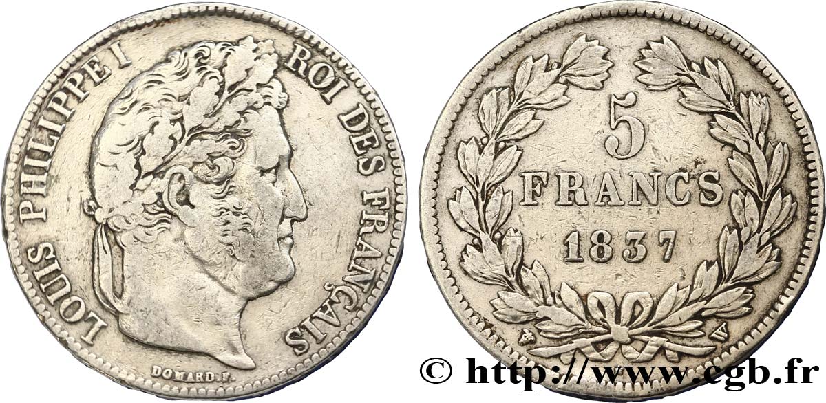 5 francs IIe type Domard 1837 Lille F.324/67 MB25 