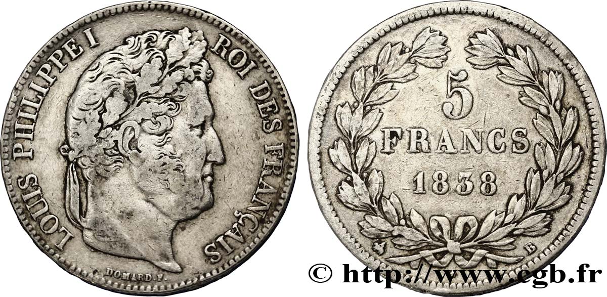 5 francs IIe type Domard 1838 Rouen F.324/69 BC25 