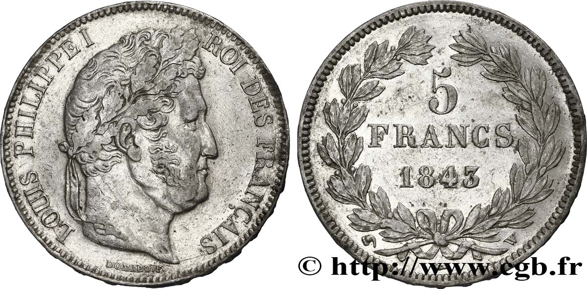5 francs IIe type Domard 1843 Lille F.324/104 TTB48 