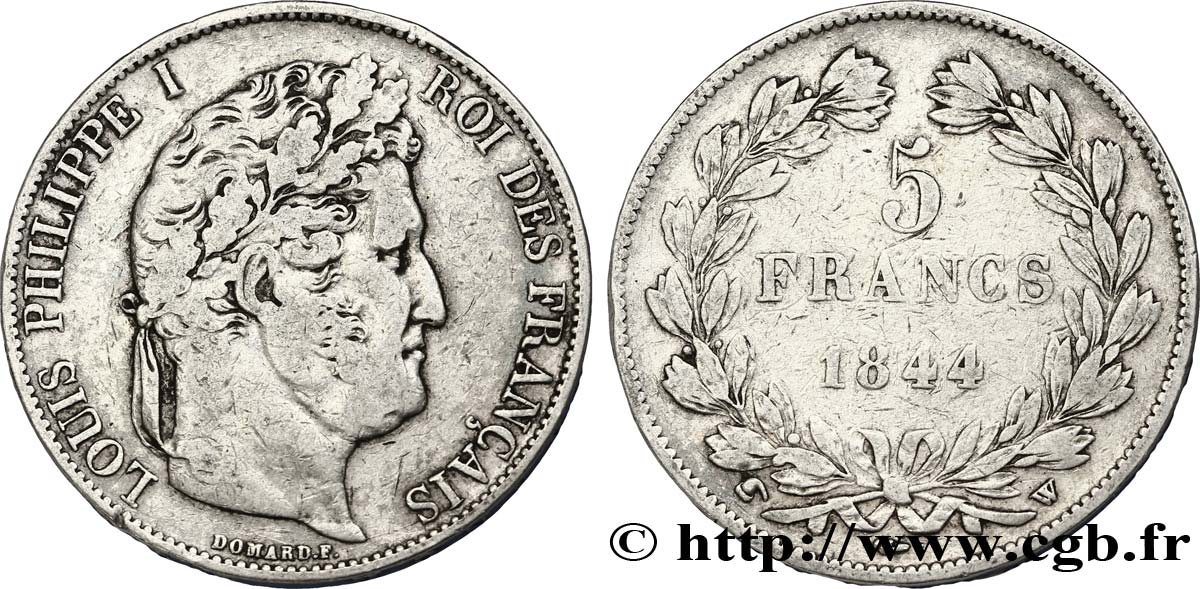 5 francs IIIe type Domard 1844 Lille F.325/5 VF30 