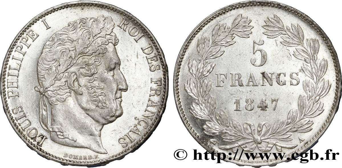 5 francs IIIe type Domard 1847 Paris F.325/14 EBC60 