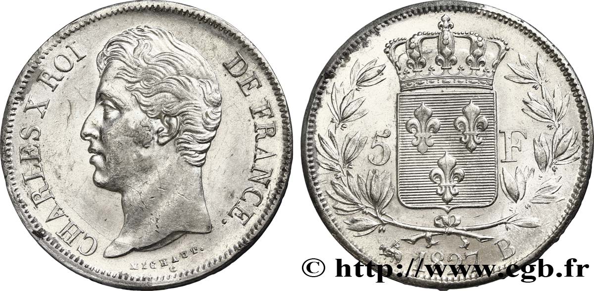 5 francs Charles X, 2e type 1827 Rouen F.311/2 SUP60 