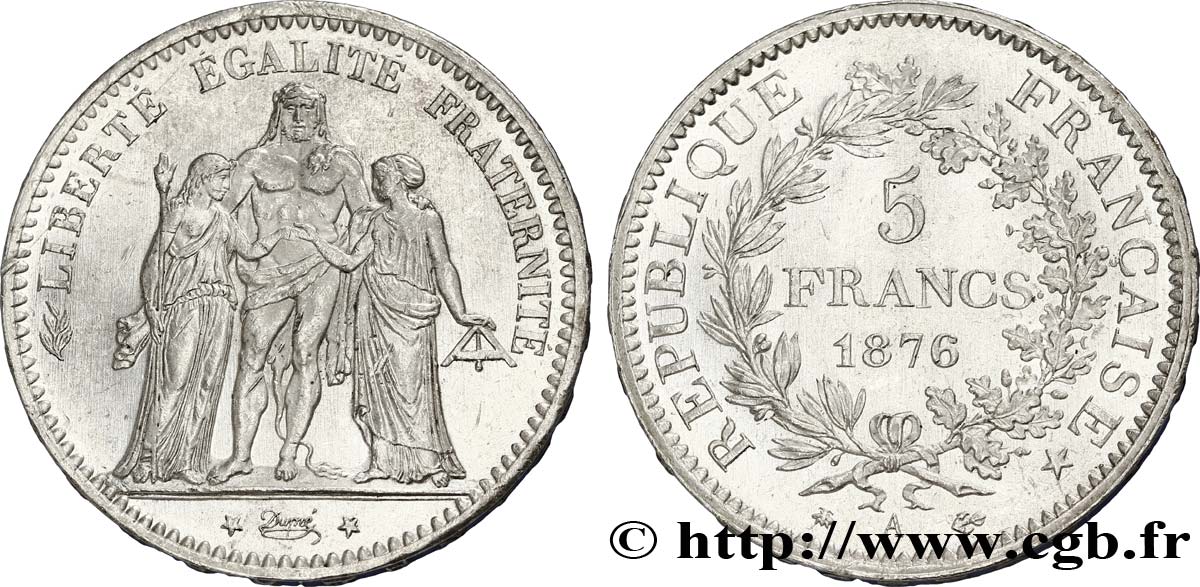 5 francs Hercule 1876 Paris F.334/17 SUP58 