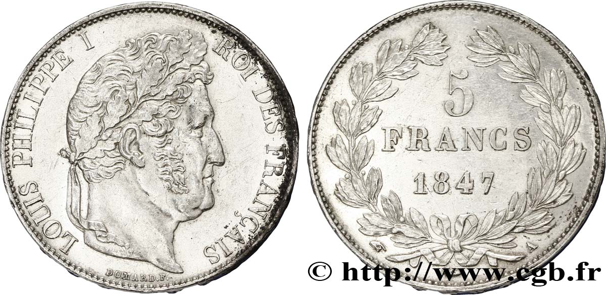 5 francs IIIe type Domard 1847 Paris F.325/14 AU53 