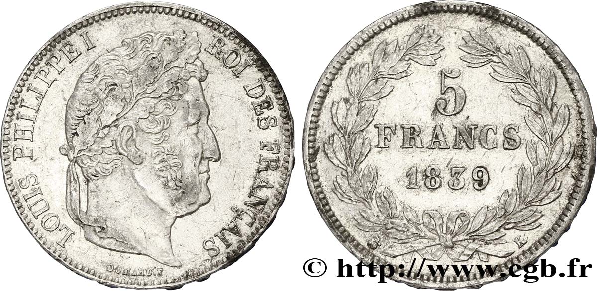 5 francs IIe type Domard 1839 Bordeaux F.324/80 TTB48 