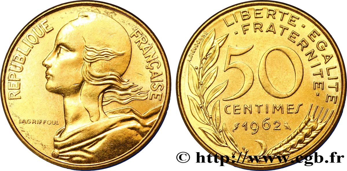 50 centimes Marianne, col à 3 plis 1962 Paris F.197/2 MS64 