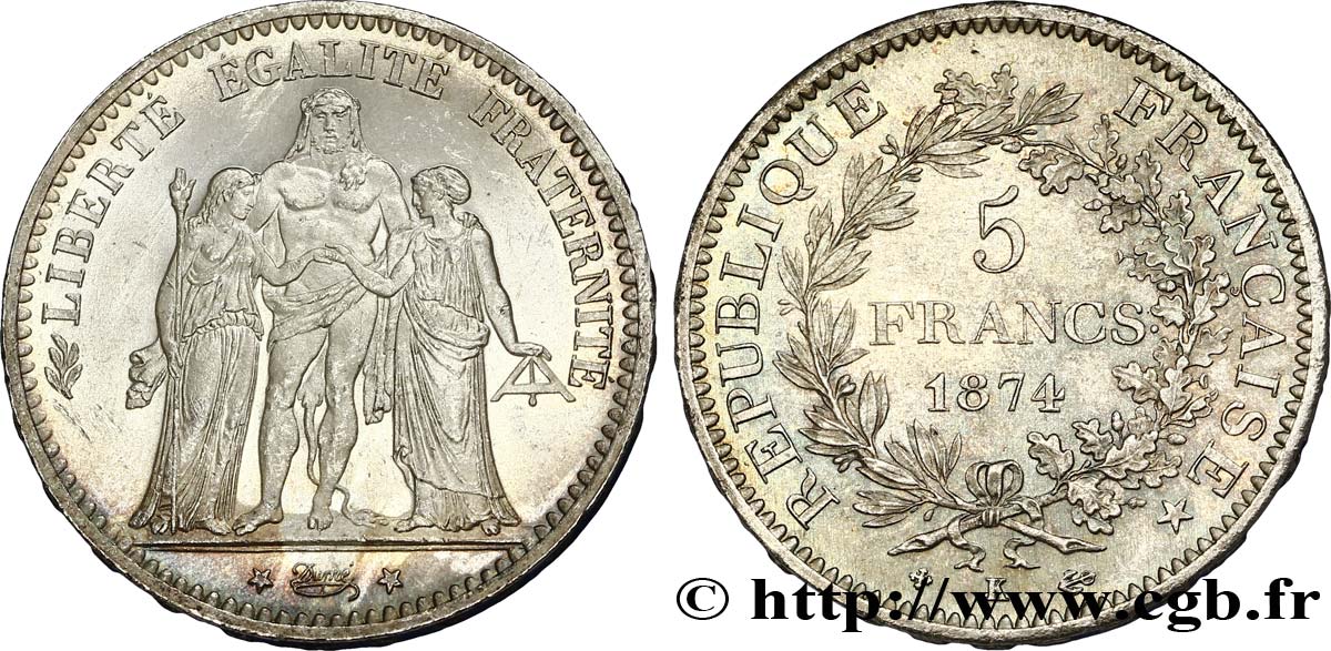 5 francs Hercule 1874 Bordeaux F.334/13 fST63 