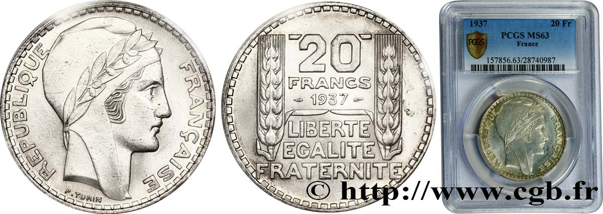 20 francs Turin 1937  F.400/8 SPL63 PCGS