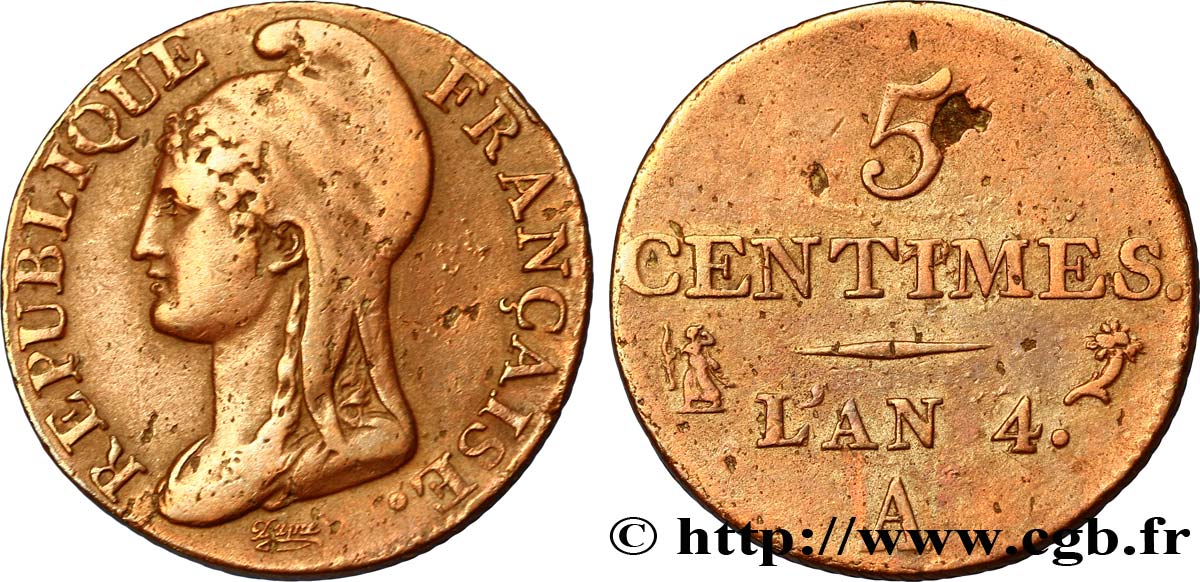 5 centimes Dupré, petit module 1796 Paris F.113/1 TTB45 