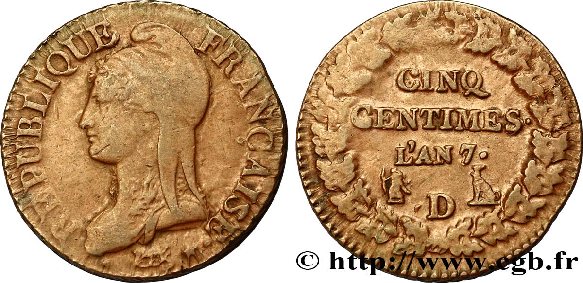 Cinq centimes Dupré, grand module 1799 Lyon F.115/69 BC25 