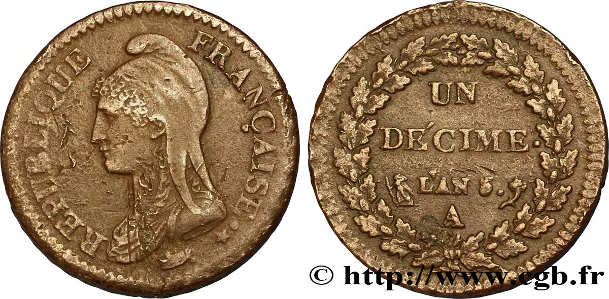Un décime Dupré, grand module 1797 Paris F.129/1 TTB48 