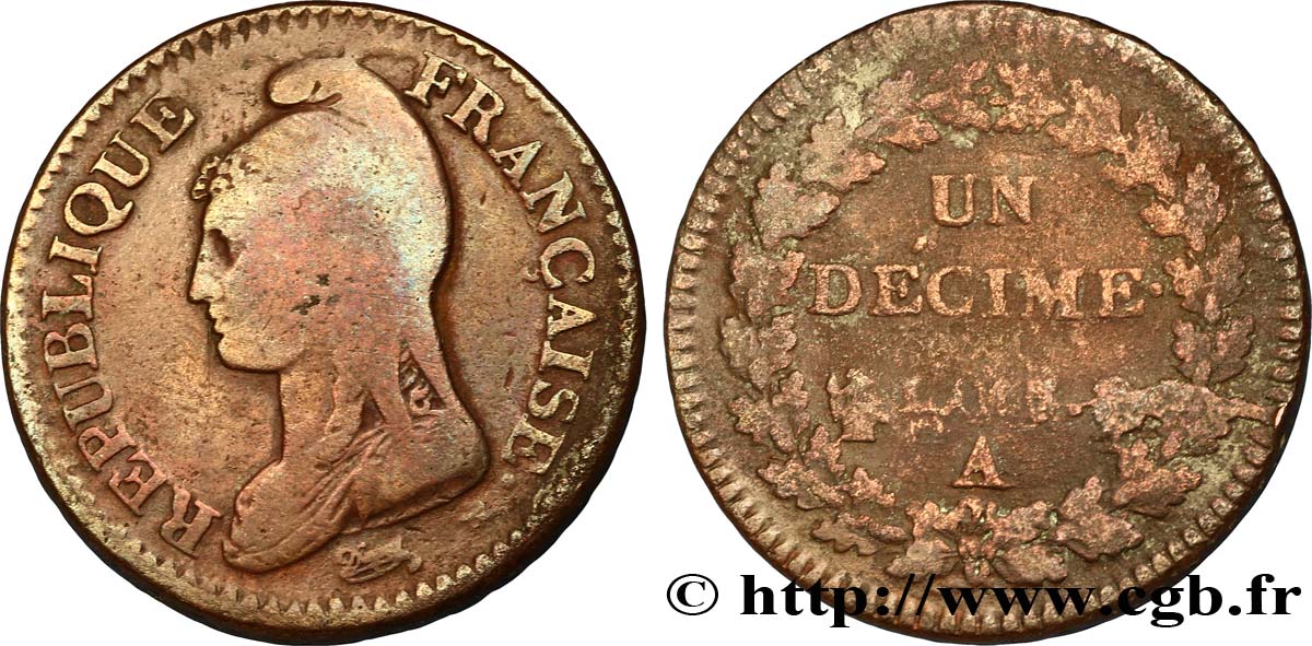 Un décime Dupré, grand module 1799 Paris F.129/22 TB30 