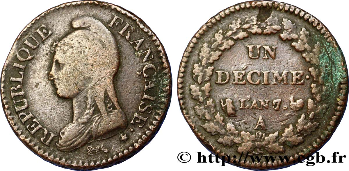 Un décime Dupré, grand module 1799 Paris F.129/22 TB30 