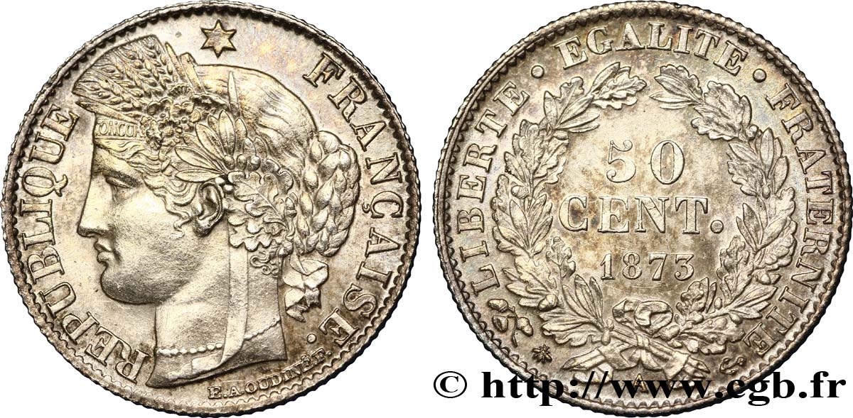 50 centimes Cérès, IIIe République 1873 Paris F.189/5 SPL63 