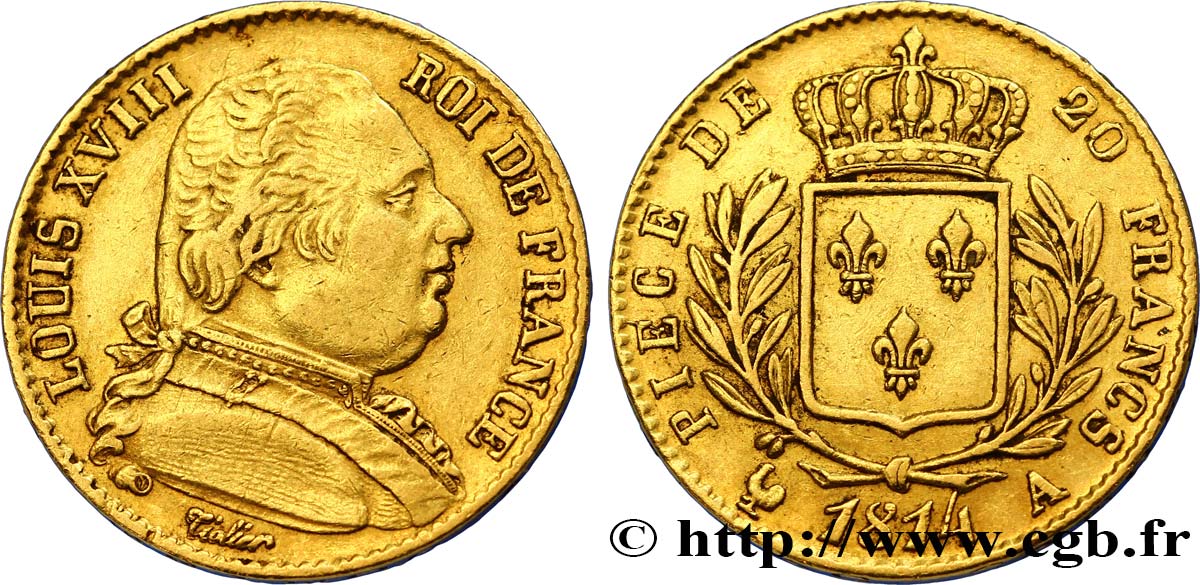 20 francs or Louis XVIII, buste habillé 1814 Paris F.517/1 TTB45 