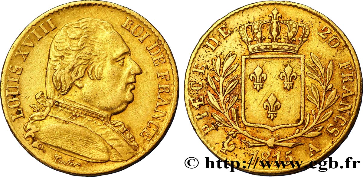 20 francs or Louis XVIII, buste habillé 1815 Paris F.517/10 TTB45 
