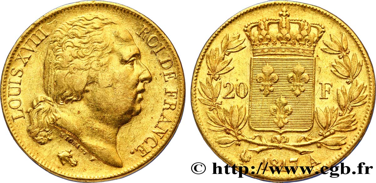 20 francs or Louis XVIII, tête nue 1817 Paris F.519/5 BB48 