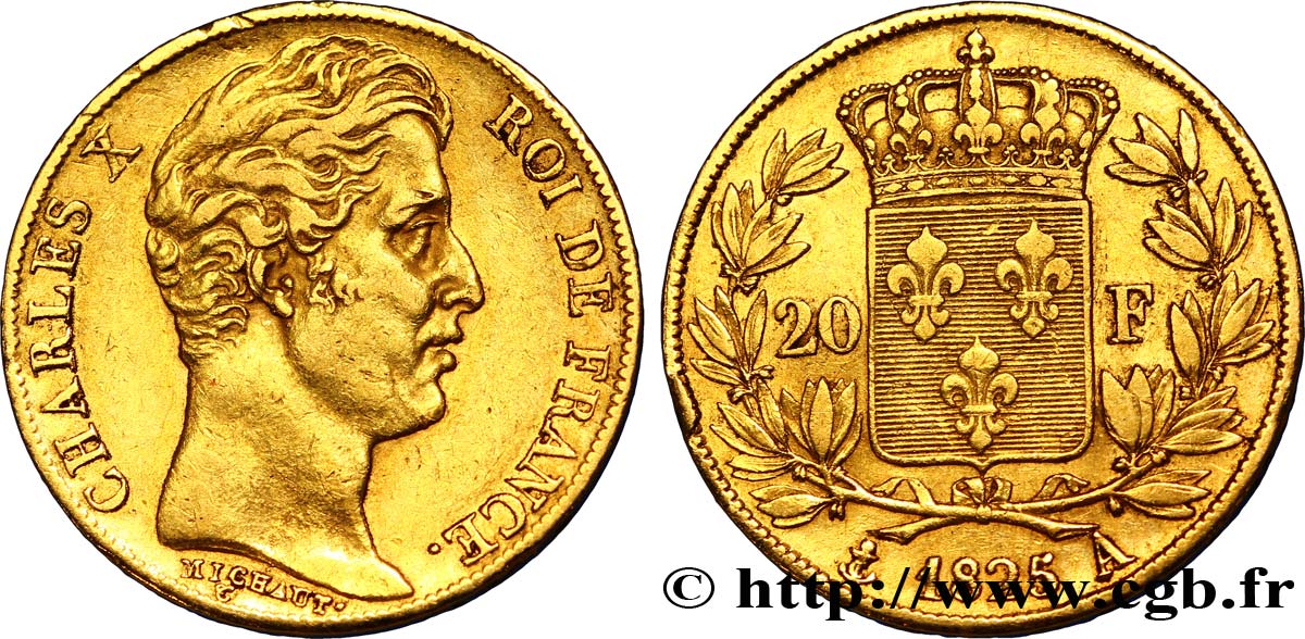 20 francs or Charles X 1825 Paris F.520/1 XF45 