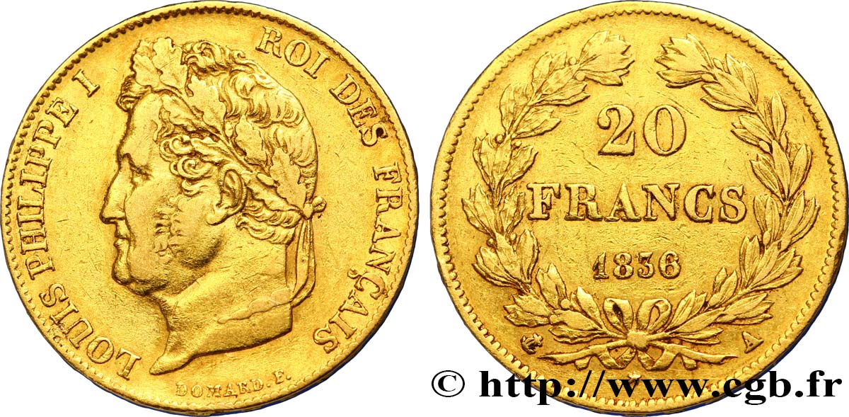 20 francs or Louis-Philippe, Domard 1836 Paris F.527/14 SS48 