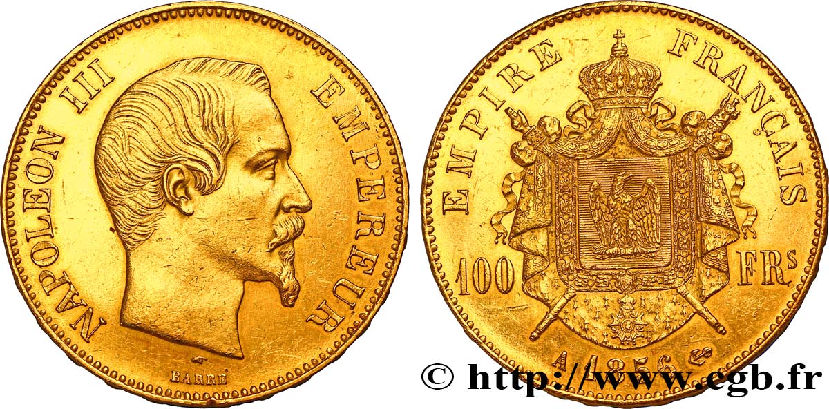 100 francs or Napoléon III, tête nue 1856 Paris F.550/3 EBC55 