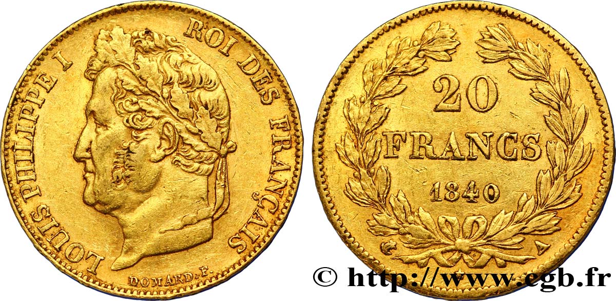 20 francs or Louis-Philippe, Domard 1840 Paris F.527/22 SS48 