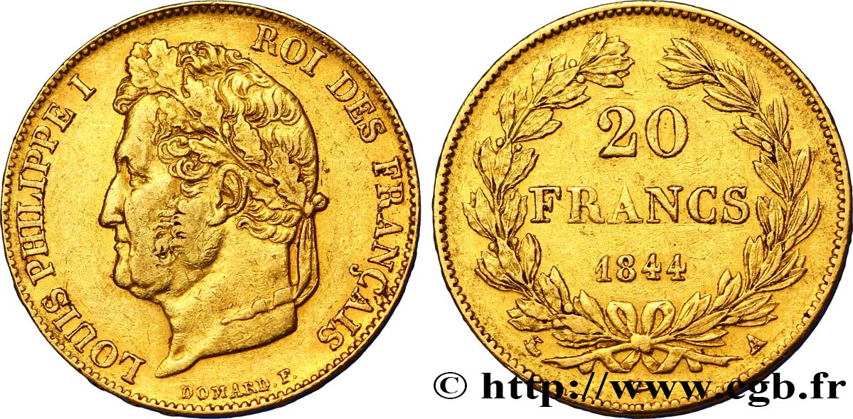 20 francs or Louis-Philippe, Domard 1844 Paris F.527/31 XF48 