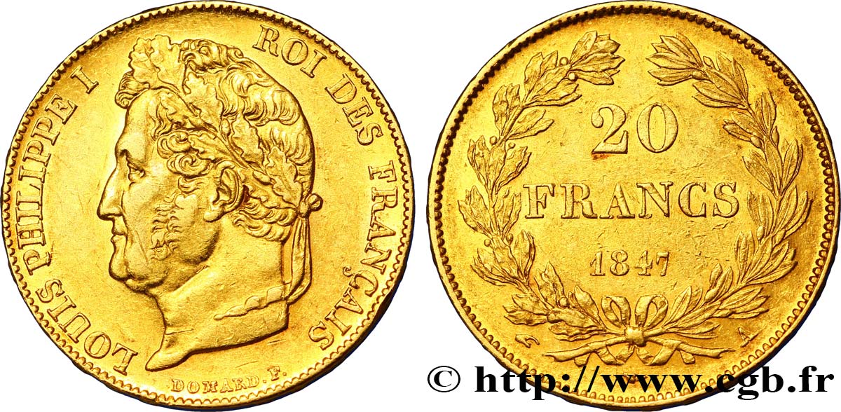 20 francs or Louis-Philippe, Domard 1847 Paris F.527/37 MBC52 