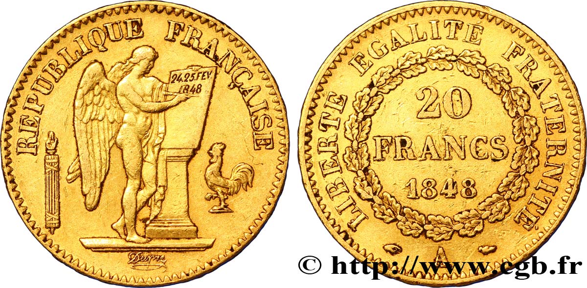 20 francs or Génie, IIe République 1848 Paris F.528/1 SS48 