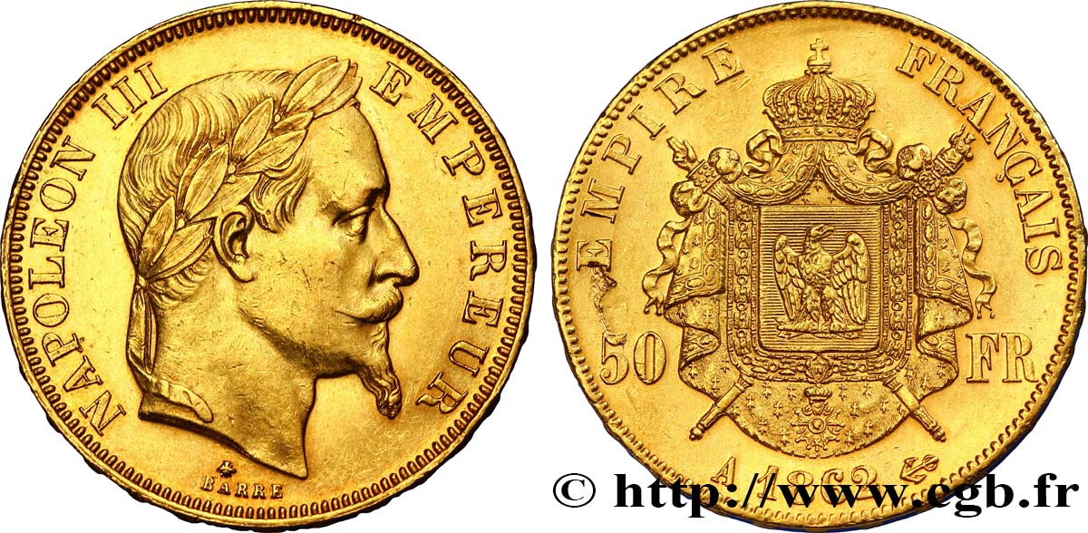 50 francs or Napoléon III, tête laurée 1862 Paris F.548/1 TTB52 