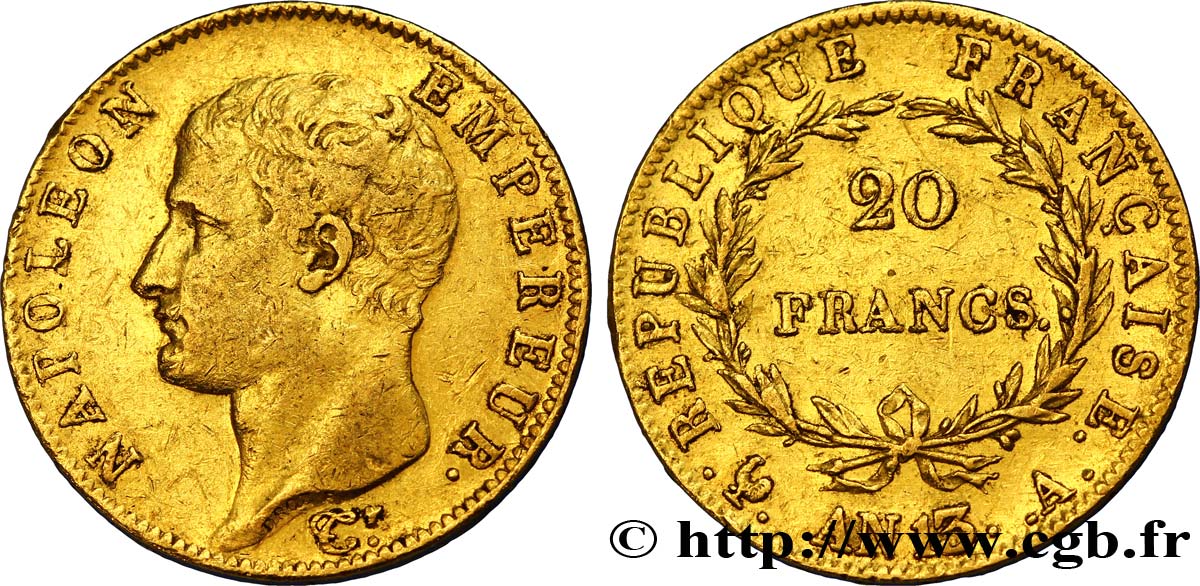 20 francs or Napoléon tête nue, Calendrier révolutionnaire 1805 Paris F.512/1 XF45 